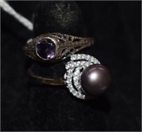 Two Sterling Silver Rings - One w/ Black Pearl &