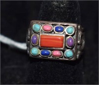 Sterling Silver Ring w/ Turquoise, Lapis, & Other