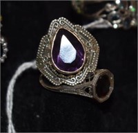 Two Sterling Silver Rings - One w/ Purple Stone,