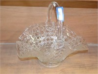 Vtg Large Glass Basket w/ Hand Applied Handle