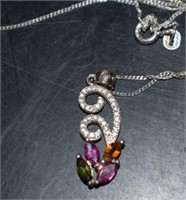 Sterling Silver Pendant on Sterling Chain w/ Semi