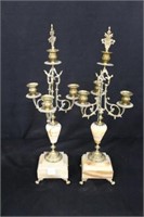 Pair of Brass & Marble 4 light Candelabras