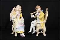 2pc Seated Porcelain German Figures