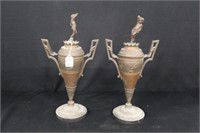 Pair Antique Lidded Urns (AS IS) (1 handle needs