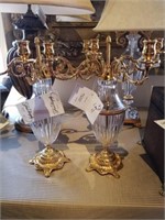 x2 White Candle Candelabra 4 Light 24k Gold Plated