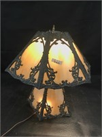 Stained glass lamp with pewter working