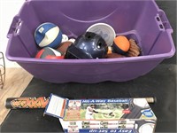 Used sporting goods with purple tub