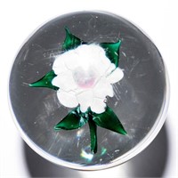 ANTIQUE WHITE FLOWER LAMPWORK PAPERWEIGHT,