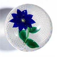 ANTIQUE NEW ENGLAND POINSETTIA PAPERWEIGHT, blue