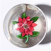 ANTIQUE SANDWICH POINSETTIA PAPERWEIGHT, red