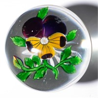 ANTIQUE BACCARAT PANSY PAPERWEIGHT, five-petal
