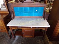 Exceptional Marble Top Washstand with Tile
