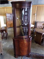 Mahogany Corner Cabinet with Curved Glass