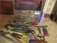 Wooden tool box with tools