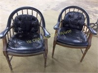 Black Leather Arm Chairs in Oak