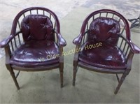 Burgundy Leather Arm Chairs in Oak
