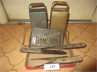 3 graters, misc. kitchen knives