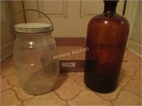 Old dark amber bottle, clear bottle