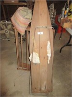 Lot- 3 clothes pin holders, wooden ironing board,