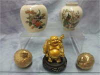 Asian Style Vases, Buddha, Gilt Quail