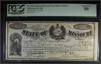 1874 $55.22 STATE OF MISSOURI WAR CLAIM CERTIFCATE