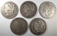 5  MORGAN DOLLARS 1891, 1891-O, 1879, 1881-S, 1884