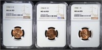 1944 P,D&S LINCOLN CENTS NGC MS66 RD