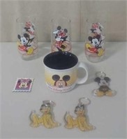 Mickey and Minnie Mouse glasses, coffee mug,