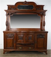 Antique Carved wood and Mirrored Sideboard