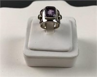 Sterling silver, peridot and amethyst ring