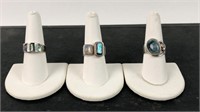 Lot of 3 rings- sterling and abalone