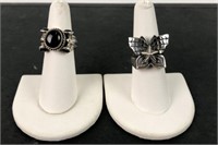 Sterling rings- onyx and butterfly
