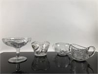 A lot of etched glass tableware