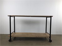 Industrial Style Wood and Metal Table on Wheels