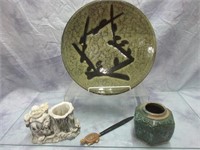 Asian Style Plate, Vase, Turtle Letter Opener, Etc