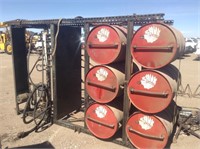 6 Barrels on Metal Rack