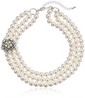 Simulated Pearl Three-Row Necklace, 17" + 3"