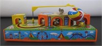 Wind-Up Tin Litho Train & Plane Station; with