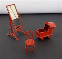 3 Metal Miniatures: Flip Mirror - Cradle - Chair