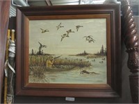 Signed Duck Hunter Oil Painting 30" x 27"