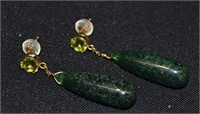 14k Gold Earrings With Peridot & Jade