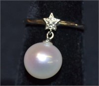10k White Gold FW Pearl & Diamond Lady's Ring