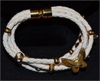 White Italian Leather Bracelet w/ Magnetic Clasp