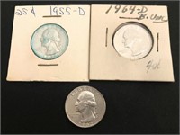 Lot of 3 quarters dated 1955 1964 and 1962