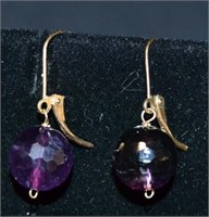 14k Gold Earrings With Large Round Amethyst Stones