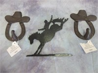Metal Cut-Out Horse & Cowboy & Hat Hooks