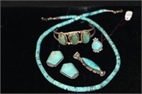 5 piece Native American  sterling, turquoise
