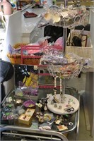 costume jewelry, rack and end table