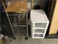 chrome cart and plastic cabinet