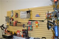 power tools hand tools, accessories, back wall of
